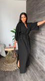 Solid Stand-Collar Split Maxi Dress YS-S824