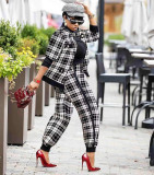 Houndstooth Print Jacket And Pants 2 Piece Suits HMS-5401
