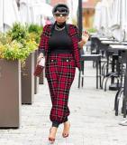Houndstooth Print Jacket And Pants 2 Piece Suits HMS-5401