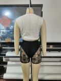 Letter Print Sleeveless Top+Lace Shorts 2 Piece Sets GSDF-2108