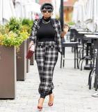Houndstooth Print Jacket And Pants 2 Piece Suits HMS-5401