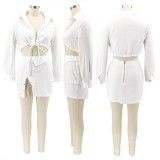 Sexy Long Sleeve Cropped Shirt Mini Skirt 2 Piece Sets HNIF-037