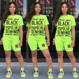 Plus Size Letter Print T Shirt And Shorts 2 Piece Sets LSL-6292