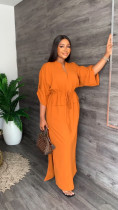 Solid Stand-Collar Split Maxi Dress YS-S824