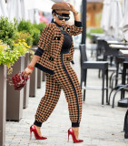 Houndstooth Print Jacket And Pants 2 Piece Suits HMS-5401