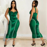 Sexy Rhinestones Mesh Patchwork Night Club Dress BY-5906