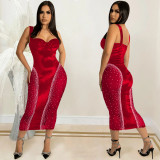Sexy Rhinestones Mesh Patchwork Night Club Dress BY-5906