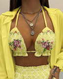 Plus Size Bra Top+Long Sleeve Shirt+Shorts 3 Piece Sets GSRX-Q6623