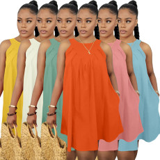 Solid Sleeveless Loose Mini Dress BGN-256