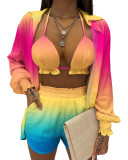 Plus Size Bra Top+Long Sleeve Shirt+Shorts 3 Piece Sets GSRX-Q6623