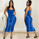 Sexy Rhinestones Mesh Patchwork Night Club Dress BY-5906