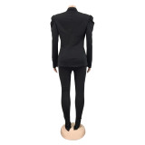 Solid Puff Sleeve Long Sleeve Blazer Coat BY-5932