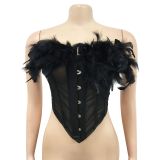 Sexy Mesh Feather Tube Top Mini Skirt 2 Piece Sets BY-5903