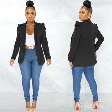 Solid Puff Sleeve Long Sleeve Blazer Coat BY-5932