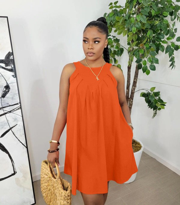 Solid Sleeveless Loose Mini Dress BGN-256