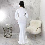 Solid V Neck Long Sleeve High Waist Maxi Evening Dress YF-10212