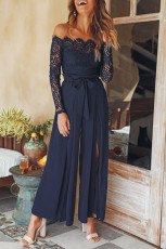 Sexy Lace Patchwork High Waist Split Sashes Jumpsuit MK-3117