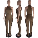 Solid Sleeveless Tassel Pants Two Piece Sets MOF-6696