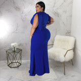 Plus Size Solid Tassel V Neck Maxi Evening Dress NNWF-7628
