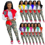 Letter Print Patchwork Baseball Jacket WSYF-58910
