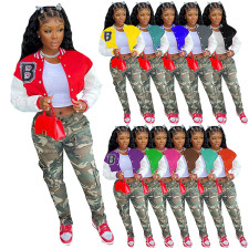 Letter Print Patchwork Baseball Jacket WSYF-58910