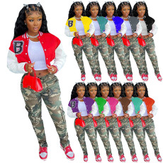 Letter Print Patchwork Baseball Jacket WSYF-58910
