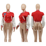 Letter Print Patchwork Baseball Jacket WSYF-58910