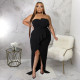 Plus Size Solid Off Shoulder Split Maxi Evening Dress NNWF-7624