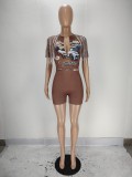Fashion Print Tassel Short Sleeve Rompers NM-8515