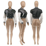 Letter Print Patchwork Baseball Jacket WSYF-58910