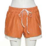 Casual Fashion Contrast Color PU Leather Shorts XEF-K22P15423