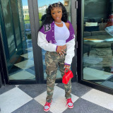 Letter Print Patchwork Baseball Jacket WSYF-58910