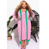 Plus Size Sleeveless Sashes Midi Dress+Long Cloak 2 Piece Sets NNWF-7622