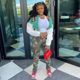 Letter Print Patchwork Baseball Jacket WSYF-58910
