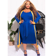 Plus Size Sleeveless Sashes Midi Dress+Long Cloak 2 Piece Sets NNWF-7622