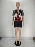 Fashion Print Tassel Short Sleeve Rompers NM-8515
