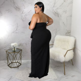 Plus Size Solid Off Shoulder Split Maxi Evening Dress NNWF-7624