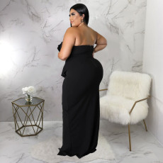 Plus Size Solid Off Shoulder Split Maxi Evening Dress NNWF-7624