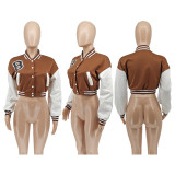 Letter Print Patchwork Baseball Jacket WSYF-58910