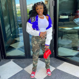Letter Print Patchwork Baseball Jacket WSYF-58910