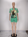 Fashion Print Tassel Short Sleeve Rompers NM-8515