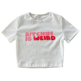 Letter Print O Neck Short Sleeve Slim Crop Top CH-8230