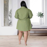 Plus Size Solid Tie-Up Long Sleeve Shirt Dress NNWF-7626