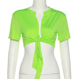 Solid Color Lace-Up Cardigan Top XEF-K22L15951