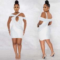 Sexy Rhinestones Hollow Out Night Club Dress BY-5921
