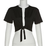 Solid Color Lace-Up Cardigan Top XEF-K22L15951