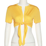 Solid Color Lace-Up Cardigan Top XEF-K22L15951