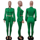 Casual Long Sleeve Zipper Top Split Pants 2 Piece Sets LSD-83110