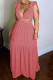 Solid Ruffled V Neck Sleeveless Hollow Maxi Dress BN-93351