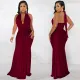 Sexy Solid V Neck Halter Maxi Evening Dress BY-5953